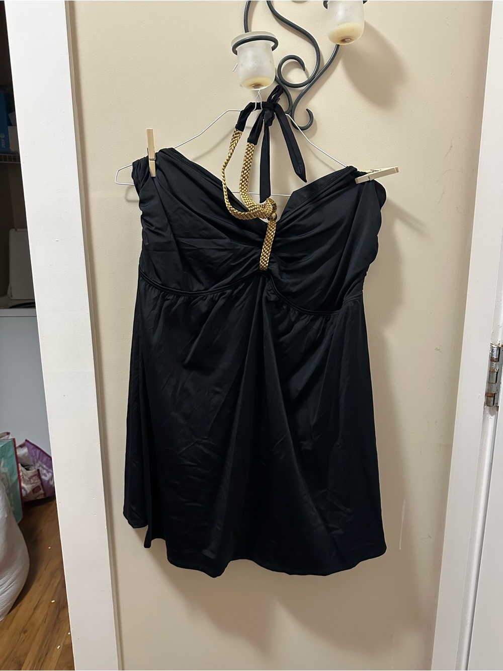 Tropical Escape Black Swim Dress with Gold Accent